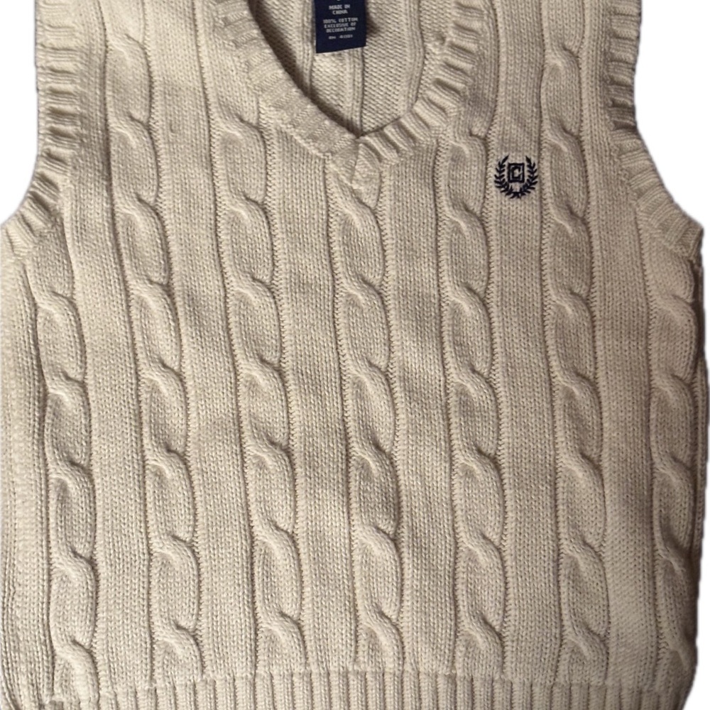 Chaps Vintage V-Neck Cable Knit Sweater Vest - Cream